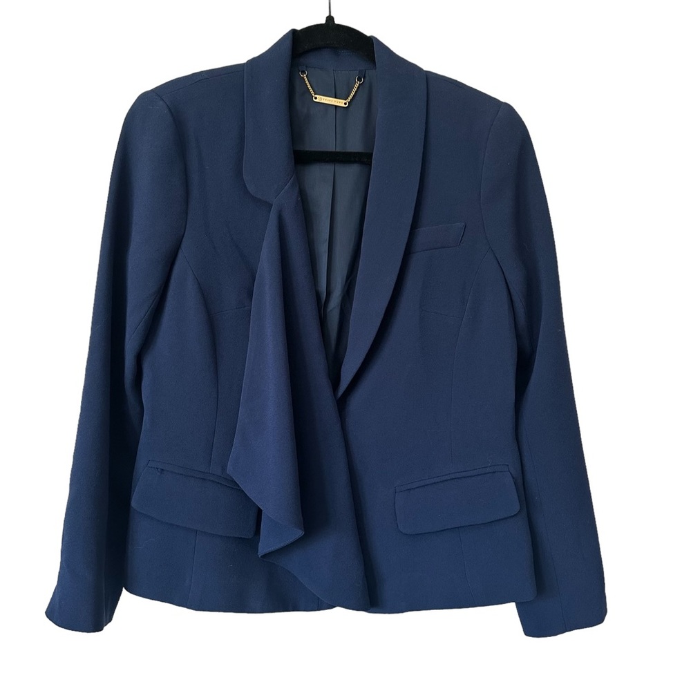 Trina Turk Navy Draped Front One Button Blazer